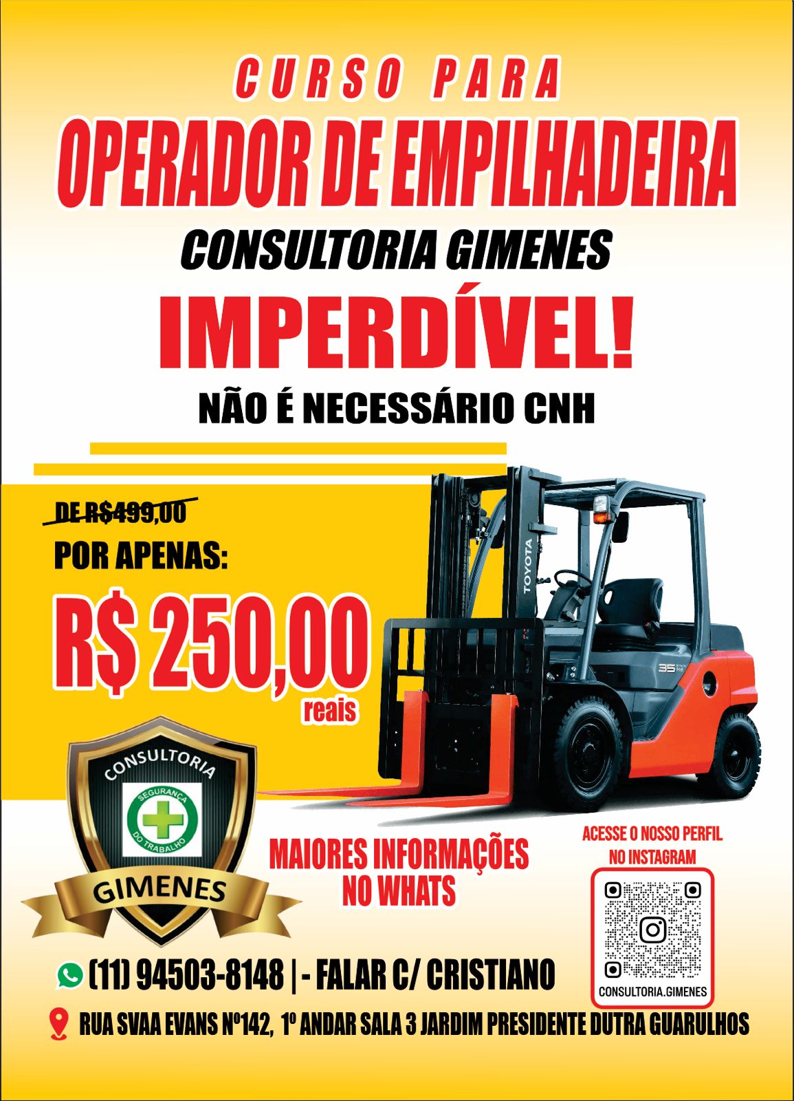 Inscrições estão abertas venha ser um operador de empilhadeira 